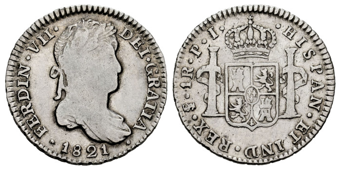 Cy14495.-FERNANDO VII - 1 Real 1821 Potosi P.J.- MBC-