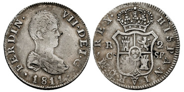 Cy14556.-FERNANDO VII - 2 Reales 1811 Cataluña S.F.- MBC-