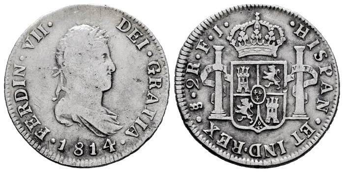 Cy14642.-FERNANDO VII - 2 Reales 1814 Santiago F.J.- BC+