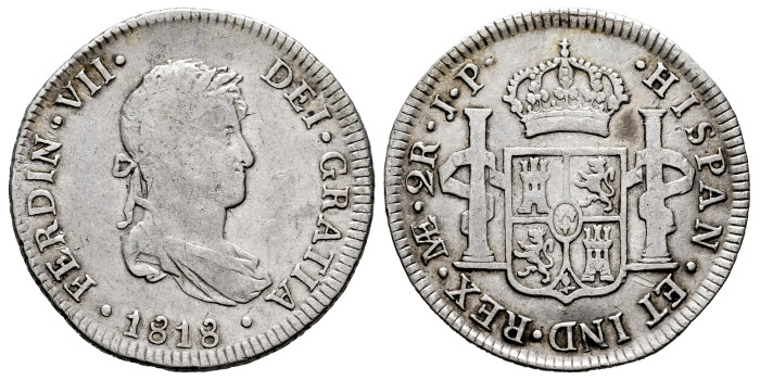 Cy14678.-FERNANDO VII - 2 Reales 1818 Lima J.P.- BC+