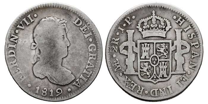 Cy14691.-FERNANDO VII - 2 Reales 1819 Lima J.P.- BC-