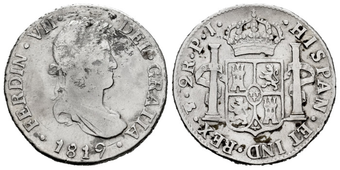 Cy14696.-FERNANDO VII - 2 Reales 1819Potosi P.J.- MBC-