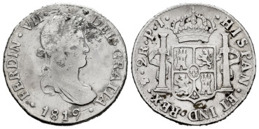 Cy14696.-FERNANDO VII - 2 Reales 1819Potosi P.J.- MBC-