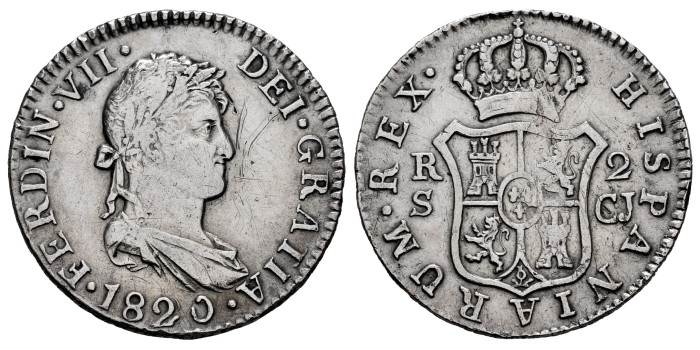 Cy14708.-FERNANDO VII - 2 Reales 1820 Sevilla C.J.- MBC