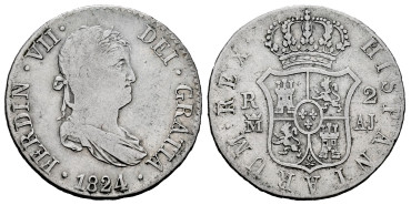 Cy14751.-FERNANDO VII - 2 Reales 1824 Sevilla A.J.- BC