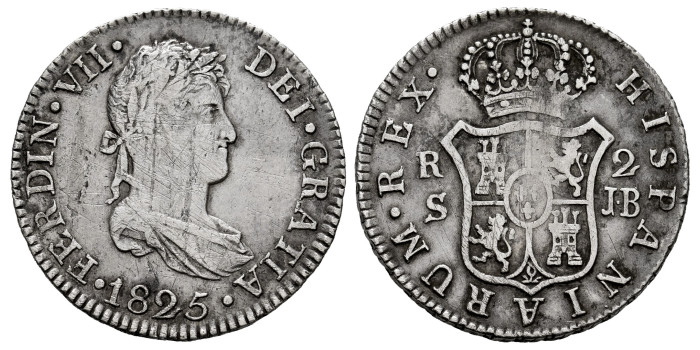 Cy14761.-FERNANDO VII - 2 Reales 1825 Sevilla J.B.- BC