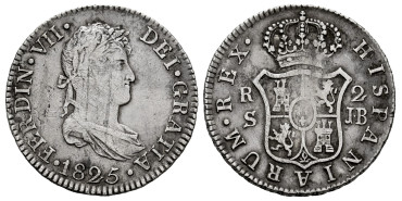 Cy14761.-FERNANDO VII - 2 Reales 1825 Sevilla J.B.- BC
