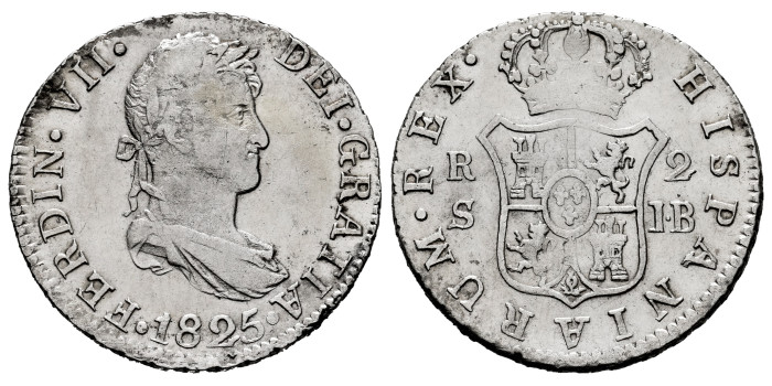Cy14761-2.-FERNANDO VII - 2 Reales 1825 Sevilla J.B.- MBC+