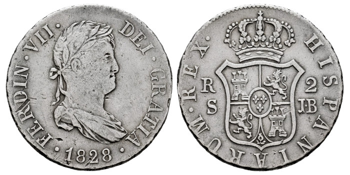 Cy14769.-FERNANDO VII - 2 Reales 1828 Sevilla J.B.-MBC-