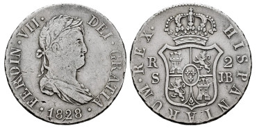 Cy14769.-FERNANDO VII - 2 Reales 1828 Sevilla J.B.-MBC-