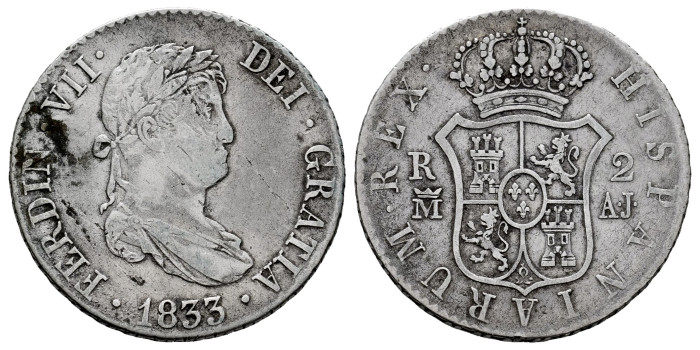 Cy14779.-FERNANDO VII - 2 Reales 1833 Madrid A.J.- MBC-