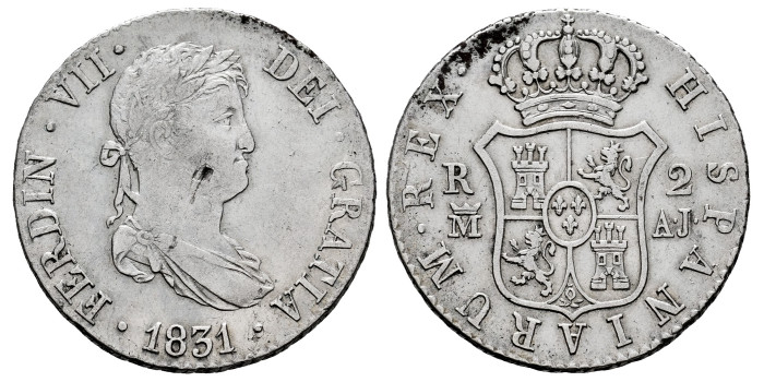 Cy14774.-FERNANDO VII - 2 Reales 1831 Madrid A.J.- MBC