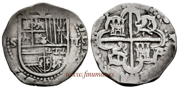 Cy03452.- FELIPE II - 2 Reales n/d.  Seville D. MBC- Silver