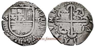 Cy03452-2.- FELIPE II - 2 Reales n/d.  Seville D. MBC Silver
