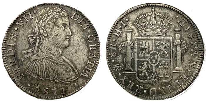 Cy14973H.- FERNANDO VII 8 Reales 1811 Mexico H.J - EBC-