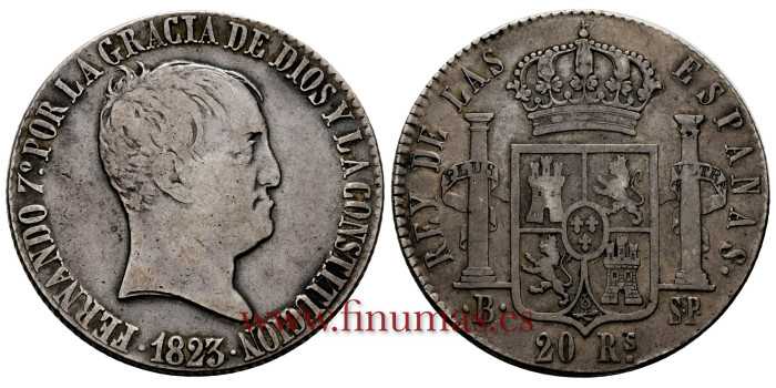 Cy15194.- FERNANDO VII - 20 Reales 1823 Barcelona S.P.- MBC