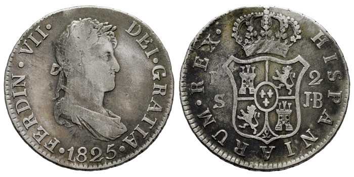 Cy14761-1.-FERNANDO VII - 2 Reales 1825 Sevilla J.B.- BC