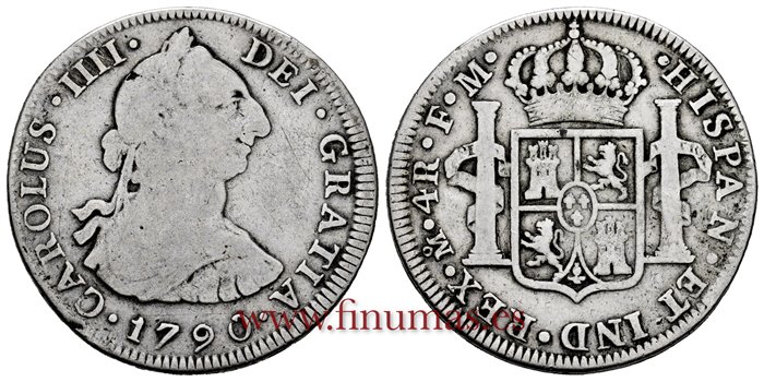 Cy12888.-CARLOS IV - 4 Reales 1790 Mexico F.M.-BC