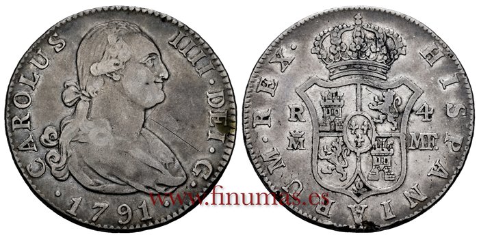 Cy12894.-CARLOS IV - 4 Reales 1791 Madrid M.F.-MBC