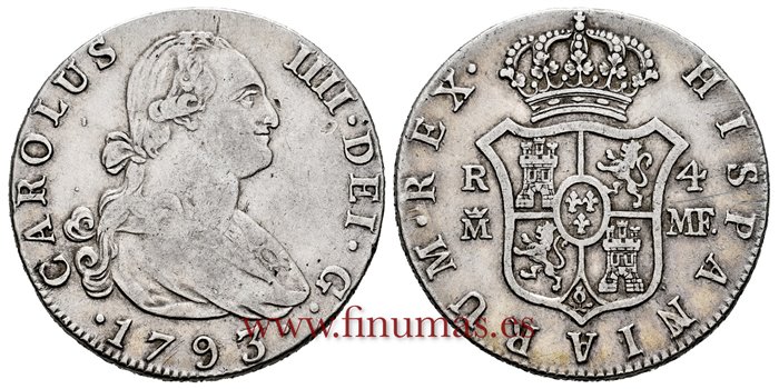 Cy12908.-CARLOS IV - 4 Reales 1793 Madrid M.F.-MBC+