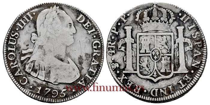 Cy12924.-CARLOS IV - 4 Reales 1795 Potosi P.P.-BC+