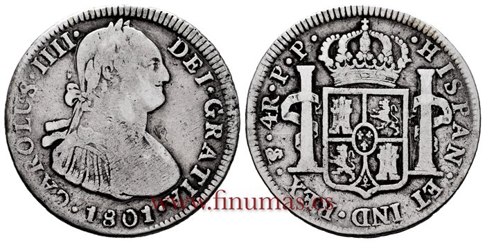 Cy12958.-CARLOS IV - 4 Reales 1801 Potosi P.P.-BC+
