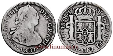 Cy12958.-CARLOS IV - 4 Reales 1801 Potosi P.P.-BC+
