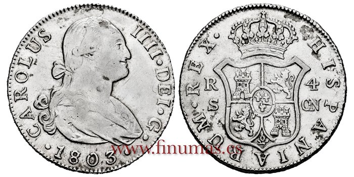 Cy12792a.-CARLOS IV - 4 Reales 1803 sobre 1795 Sevilla C.N.-EBC-