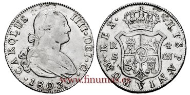 Cy12792a.-CARLOS IV - 4 Reales 1803 sobre 1795 Sevilla C.N.-EBC-