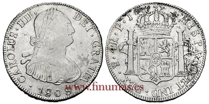Cy13002-2.-CARLOS IV - 4 Reales 1808 Potosi P.J.-EBC-