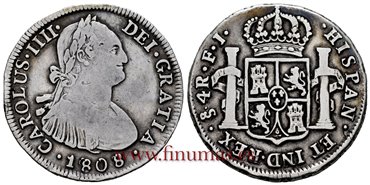Cy13003-1.-CARLOS IV - 4 Reales 1808 sobre 7 Santiago F.J.-MBC