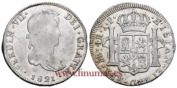 Cy14888-2.-FERNANDO VII - 4 Reales 1821 Lima J.P.- EBC