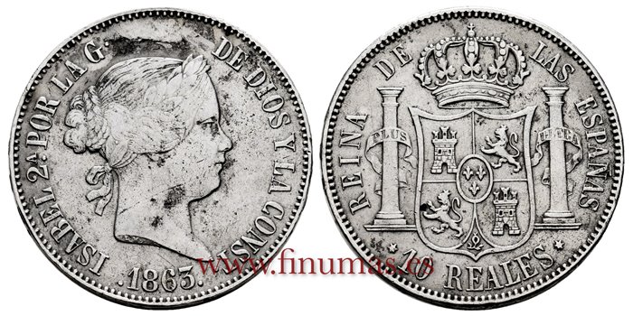 Cy16227.-ISABEL II - 10 Reales 1863 Madrid .-MBC+