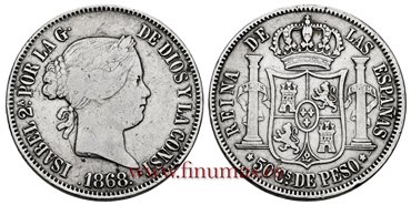 Cy16246.-ISABEL II - 50 Ctm. Peso 1868  Manila.-MBC