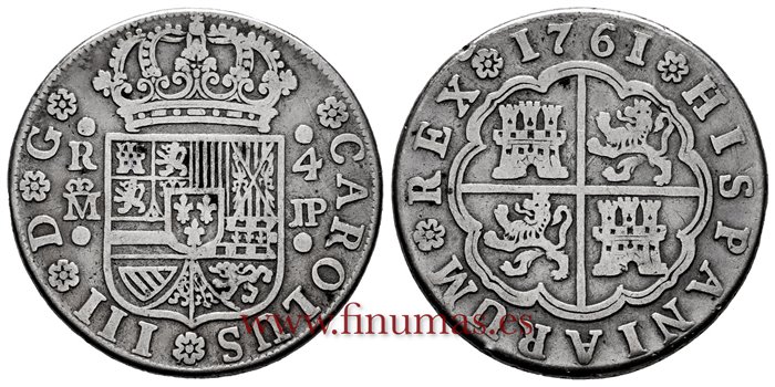 Cy10930.-CARLOS III - 4 Reales 1761 Madrid J.P.-MBC-