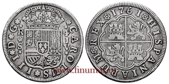 Cy10934.-CARLOS III - 4 Reales 1761 Sevilla V.-MBC-