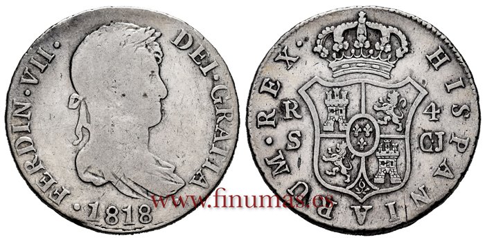 Cy14870.-FERNANDO VII - 4 Reales 1818 Sevilla C.J.- BC+