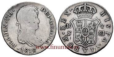 Cy14870.-FERNANDO VII - 4 Reales 1818 Sevilla C.J.- BC+