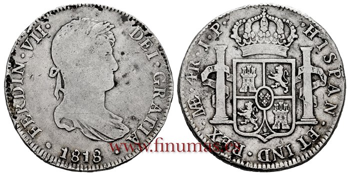 Cy14866.-FERNANDO VII - 4 Reales 1818 Lima J.P.- BC+