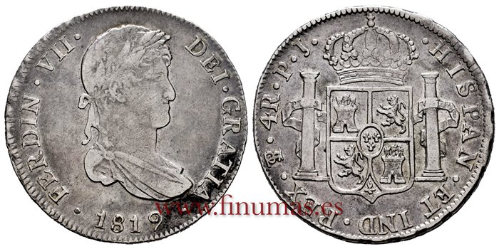 Cy14878.-FERNANDO VII - 4 Reales 1819 Potosi P.J.- MBC
