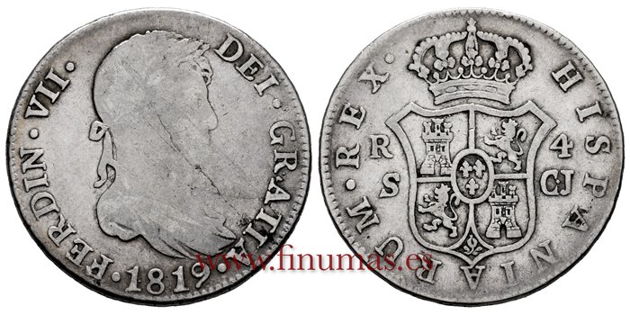 Cy14879.-FERNANDO VII - 4 Reales 1819 Sevilla C.J.- BC