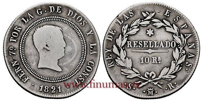 Cy14889.-FERNANDO VII - 10 Reales 1821 Madrid S.R.- BC