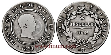 Cy14889.-FERNANDO VII - 10 Reales 1821 Madrid S.R.- BC