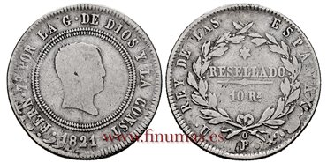 Cy14886.-FERNANDO VII - 10 Reales 1821 Bilbao U.G.- BC