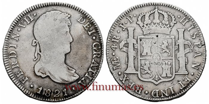 Cy14888-1.-FERNANDO VII - 4 Reales 1821 Lima J.P.- BC+