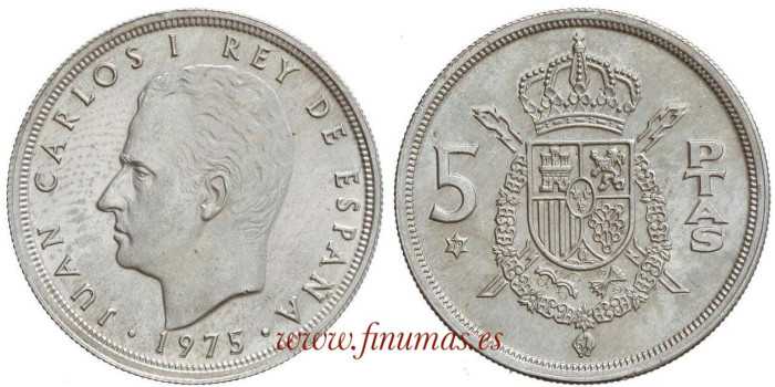 JC038P - 5 pts AÑO 1975/79. ACUÑACION EN PLATA