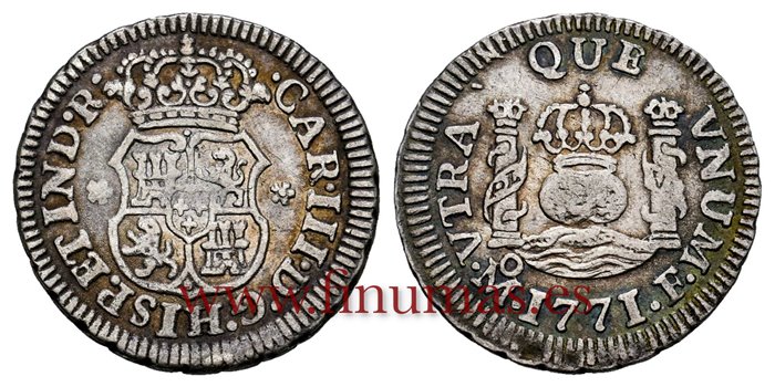 Cy10355.2.- CARLOS III - 1/2 Real Columnario 1771 Mexico F.-MBC