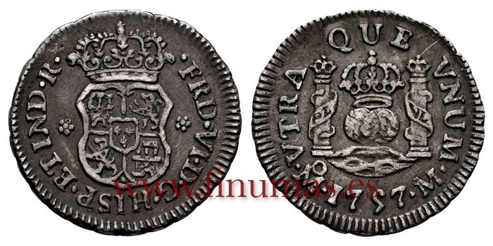 Cy09529.- FERNANDO VI - 1/2 Real columnario 1757 Mexico M. EBC