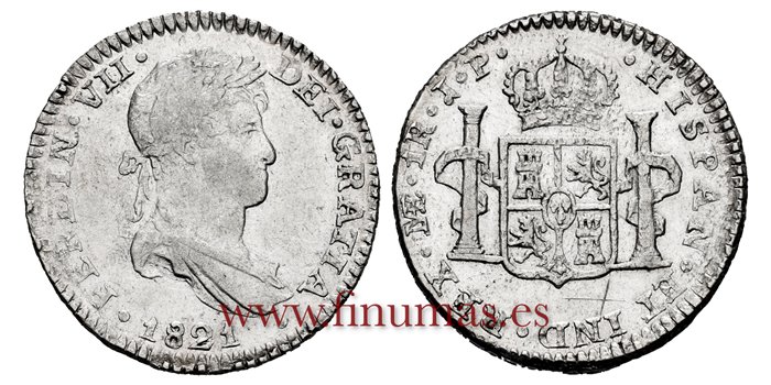 Cy14492.- FERNANDO VII - 2 Real 1821 Lima J.P.- EBC.