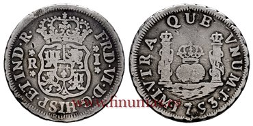 Cy09603.- FERNANDO VI - 1 Real columnario 1753 Lima J. MBC-